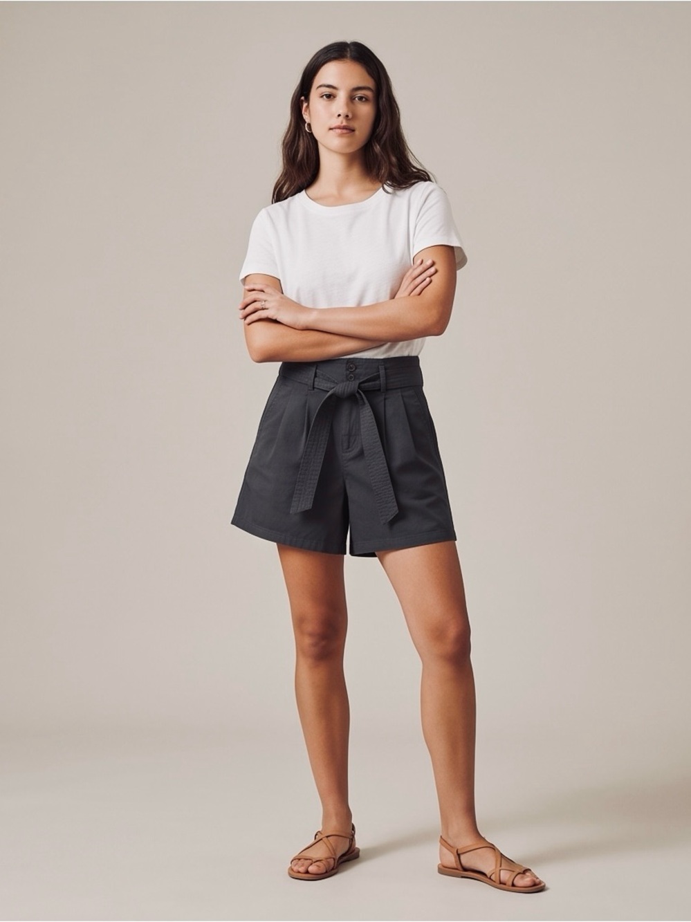 Denver Hayes Black Paperbag Tie Waist Shorts